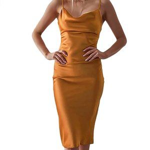 Women's Sleeveless Spaghetti Strap Satin Dress Cocktail/ Evening Party Dress